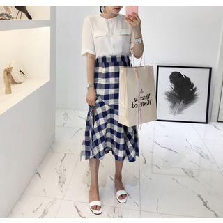 Band-waist Gingham Long Mermaid Skirt