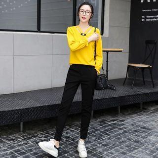 Set: Long-sleeve Cutout Top + Sweatpants