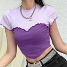 Two-tone Lettuce Edge Short-sleeve Cropped Top