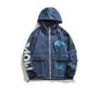 Lettering Striped Zip-up Hoodie