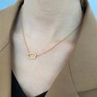 Oval Pendant Stainless Steel Necklace E269 - Gold - One Size