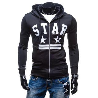 Hooded Print Zip Jacket