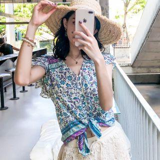 Short-sleeve Floral Print Top / Maxi Skirt / Lace Shorts / Set