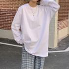 Long-sleeve Plain Split T-shirt As Shown In Figure - One Size