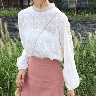 Embroidered Chiffon Blouse / A-line Mini Skirt