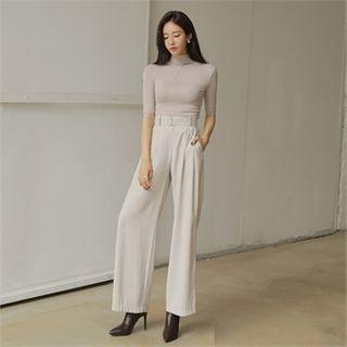 Belted Silky Wide-leg Pants