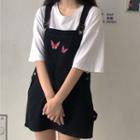 Short-sleeve T-shirt / Butterfly Embroidered Denim Jumper Dress