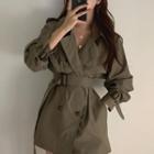 Double-breasted Long-sleeve Lace-up Trench Coat