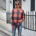Tie-front Plaid Long-sleeve Top