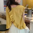 Ruffle Trim Cap-sleeve Blouse / Cropped Wide-leg Pants