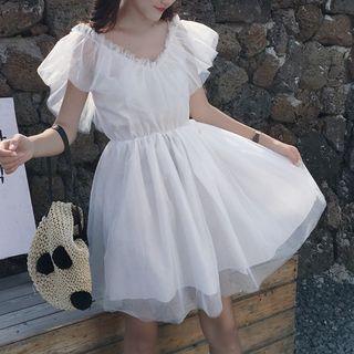 Cold-shoulder Mini A-line Mesh Dress