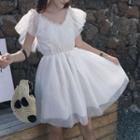 Cold-shoulder Mini A-line Mesh Dress