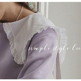 Sailor-collar Lace-frilled Sweatshirt Lilac - One Size
