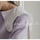 Sailor-collar Lace-frilled Sweatshirt Lilac - One Size