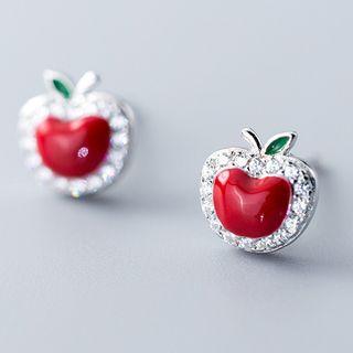 925 Sterling Silver Apple Rhinestone Ear Stud As Shown In Figure - One Size