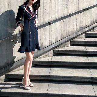 3/4-sleeve Double Breasted Coat Dress