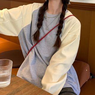 Corduroy Panel Sweatshirt Light Gray & White - One Size