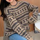 Patterned Sweater Navy Blue & Khaki - One Size