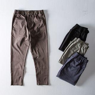 Plain Elastic Waist Straight-leg Pants