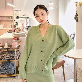 Drop-shoulder Knit Cardigan