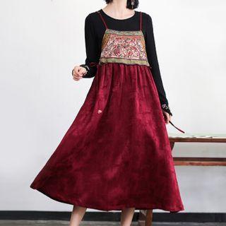 Pattern Panel Midi Overall Dress Red - One Size