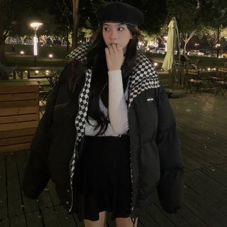 Checkerboard Padded Zip Jacket Black - One Size