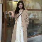 Plain Jacket / Sleeveless Ruffled Midi A-line Dress