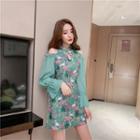 Short-sleeve Cutout Mini Floral Qipao