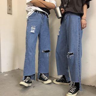 Wide-leg Ripped Jeans