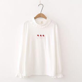 Embroidered Ruffle Trim Long-sleeve T-shirt