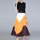 Color Block Pleated Knit Dress