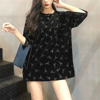 Short Sleeve Printed Tee As Shown In Figure - One Size