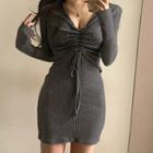 Plain Drawstring Skinny Knit Mini Dress
