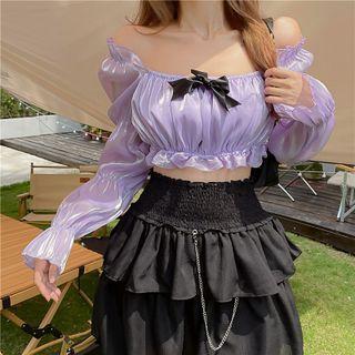 Bow Cropped Blouse / Layered Mini A-line Skirt