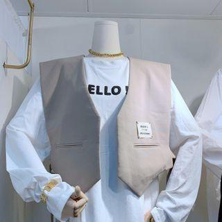 Lettering Cropped Open Vest