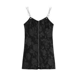 Spaghetti Strap Floral Print Mini Dress / Puff-sleeve Shrug