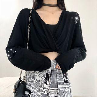 Twisted Strappy-back Cropped T-shirt Black - One Size