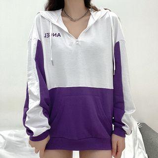 Color-block Pocketed Hooded Pullover
