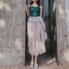 Set: Spaghetti Strap Swims Top + Bottom + Cover-up Skirt