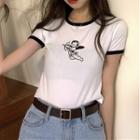 Short-sleeve Angel Print T-shirt / Plain Cardigan