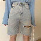 Cutout Frayed Denim Shorts