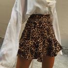 Zip-back Leopard A-line Skirt