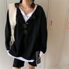 Long-sleeve Mock Two-piece Half-button T-shirt