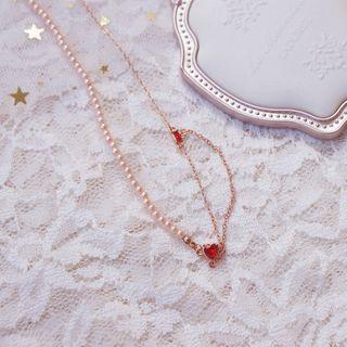 Faux Crystal Heart Layered Choker Red - One Size