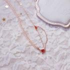 Faux Crystal Heart Layered Choker Red - One Size