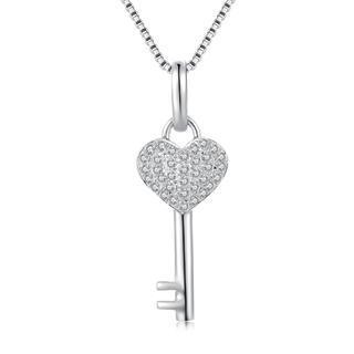 Left Right Accessory - 18k/750 White Gold Heart Key Diamond Necklace 16 (0.14cttw)