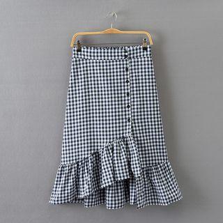 Checked Ruffle Hem A-line Skirt
