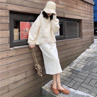 Set: Plain Hoodie + Midi A-line Skirt