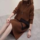 Turtleneck Color Block Long-sleeve Knit Dress