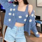 Set: Daisy Print Tank Top + Knit Cardigan